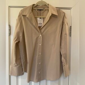 Zara Tan Button Down Large NWT